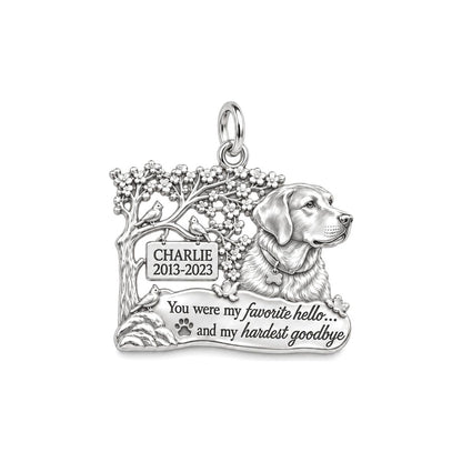 Favorite Hello Pet Memorial Charm Bracelet – Personalized Gift – silver plated 3 cm charm, front view
