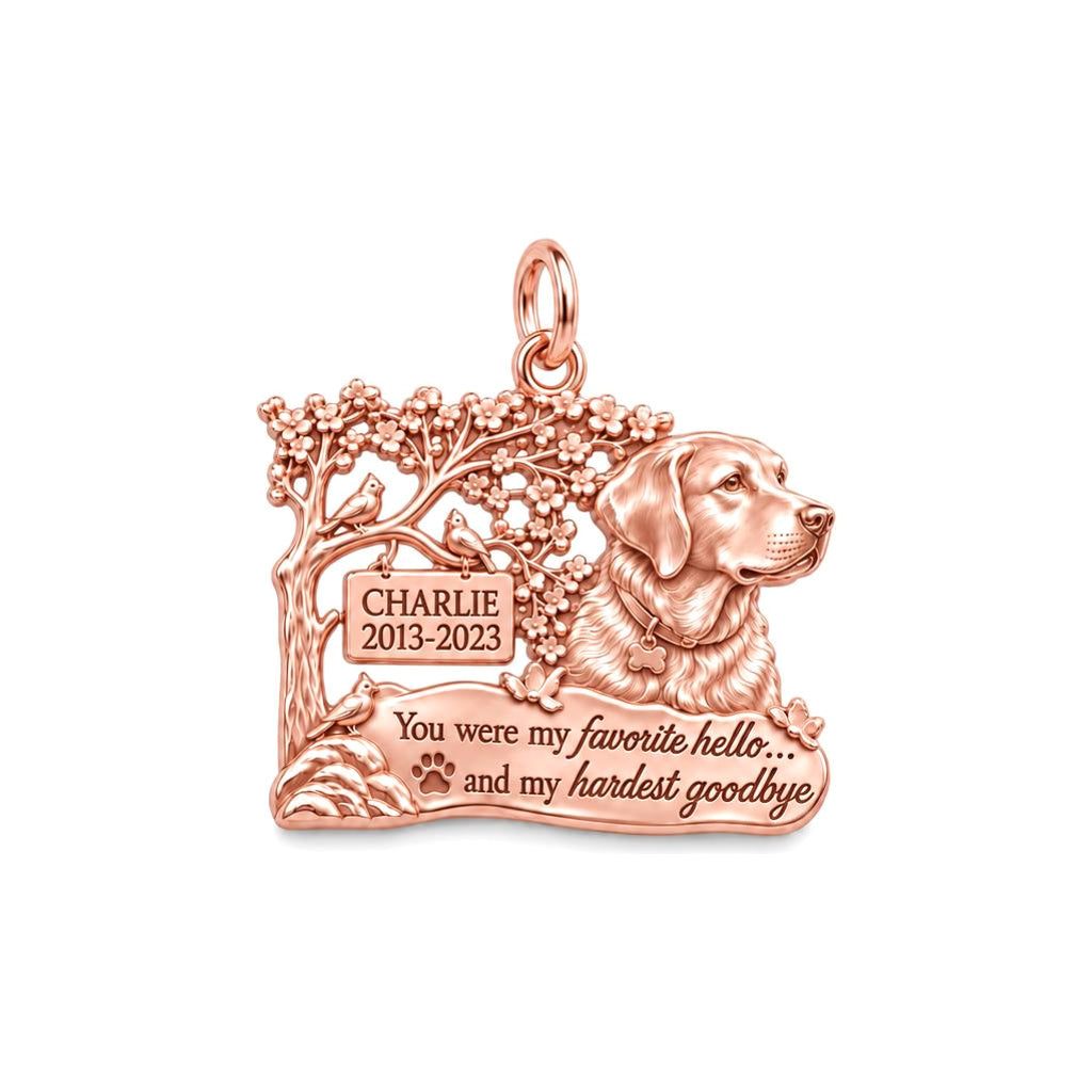 Favorite Hello Pet Memorial Charm Bracelet – Personalized Gift – rose gold 3 cm charm, front view