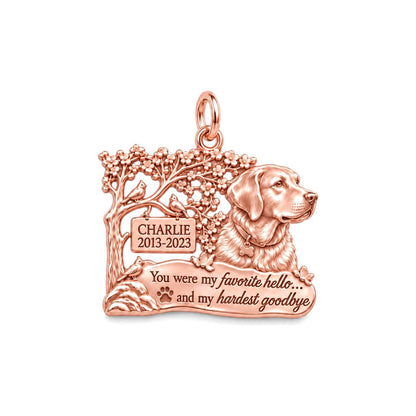 Favorite Hello Pet Memorial Charm Bracelet – Personalized Gift – rose gold 3 cm charm, front view