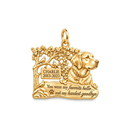 Favorite Hello Pet Memorial Charm Bracelet – Personalized Gift – 18K gold plated 3 cm charm, front view