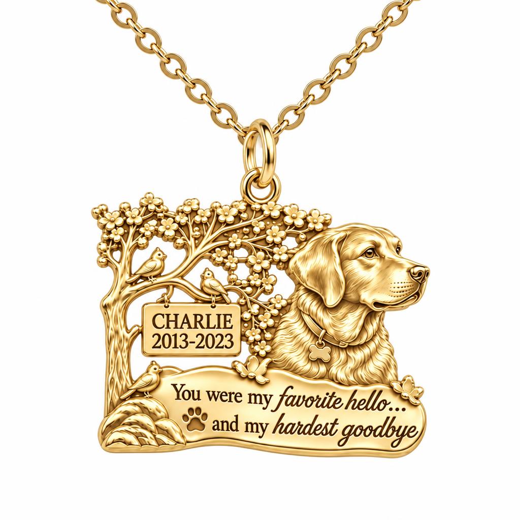 Favorite Hello Pet Memorial Charm Necklace Set – 18K gold, front view