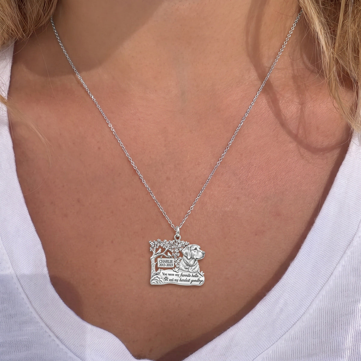 Favorite Hello Pet Memorial Charm Necklace Set – worn / in use