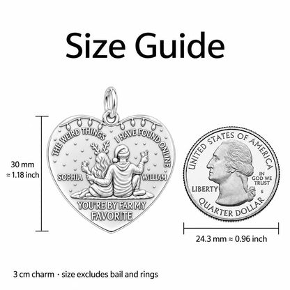 Favorite Online Find Charm Bracelet – Personalized Couple Gift – size guide, 3 cm charm next to a quarter