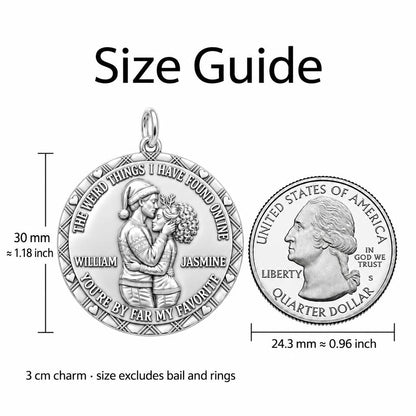 Favorite Online Find Charm Bracelet – Personalized Couple Gift – size guide, 3 cm charm next to a quarter