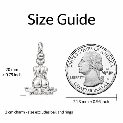 Favorite Pain in the Ass Charm Necklace Set – size guide, 13 mm charm next to a quarter