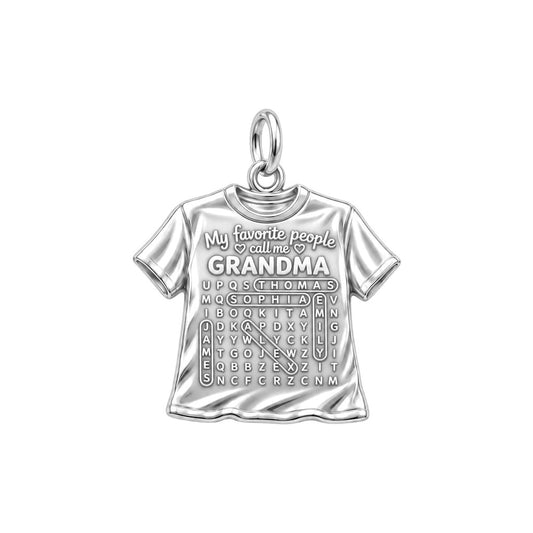 Favorite People Word Search Charm Bracelet – Personalized Nana Gift – silver plated 3 cm charm, front view