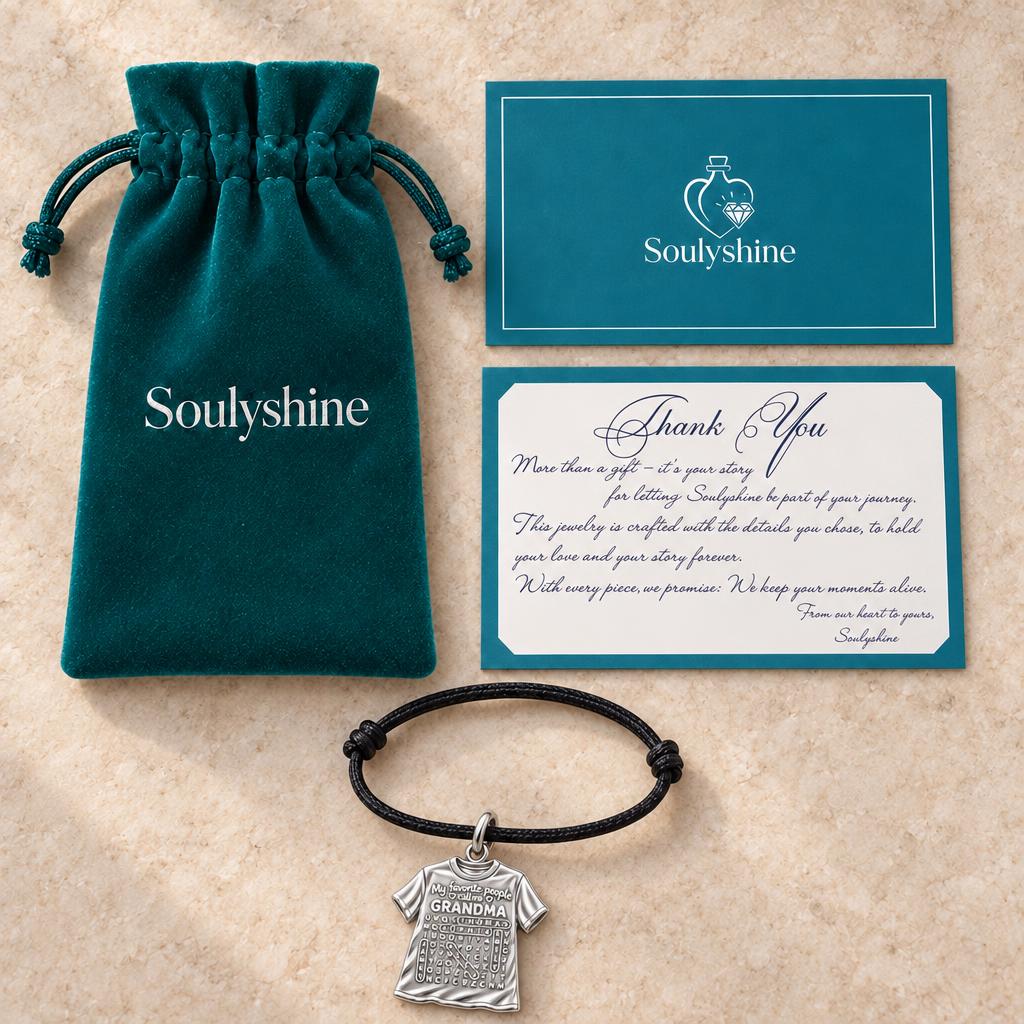 Favorite People Word Search Charm Bracelet – Personalized Nana Gift – Soulyshine velvet pouch and gift card