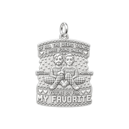 Favorite Weird Find Charm Bracelet – Personalized Couple Gift – silver plated 3 cm charm, front view