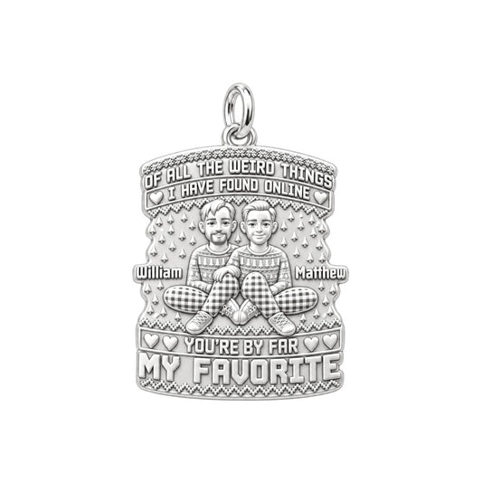 Favorite Weird Find Charm Bracelet – Personalized Couple Gift – silver plated 3 cm charm, front view
