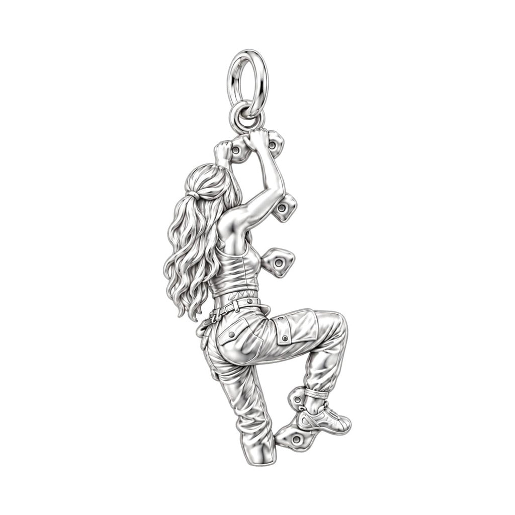 Fearless Rock Climber Charm Bracelet – Personalized Athlete Gift – silver charm, front view