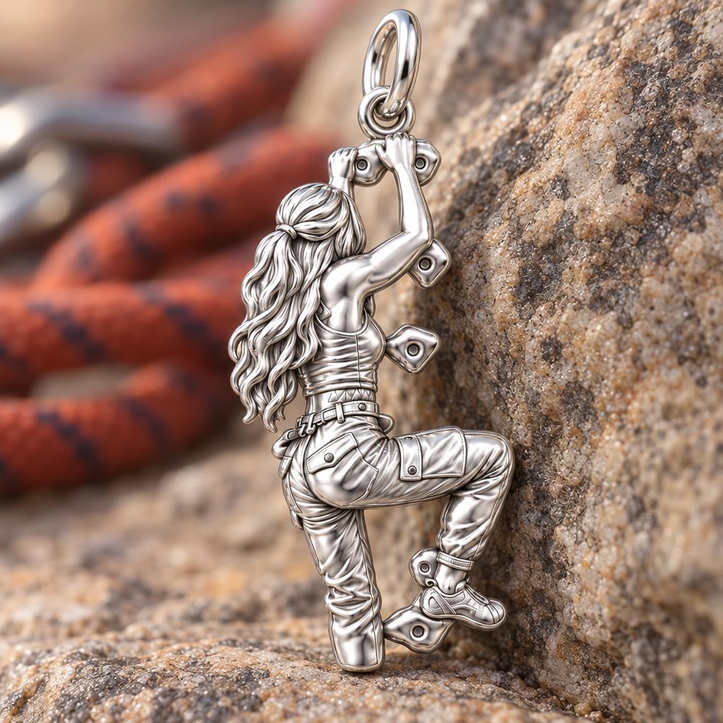 Fearless Rock Climber Charm Bracelet – Personalized Athlete Gift – macro detail of the charm