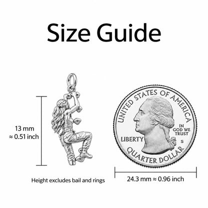 Fearless Rock Climber Charm Bracelet – Personalized Athlete Gift – size guide, 13 mm charm next to a quarter