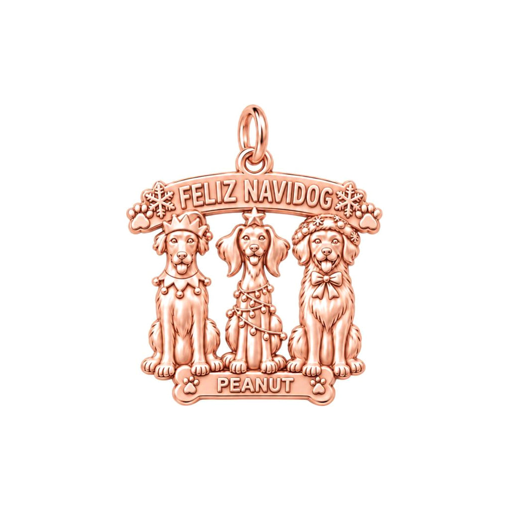 Feliz Navidog Pups Charm Bracelet – Personalized Dog Mom Gift – rose gold 3 cm charm, front view