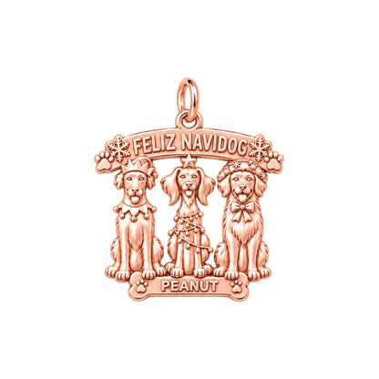 Feliz Navidog Pups Charm Bracelet – Personalized Dog Mom Gift – rose gold 3 cm charm, front view
