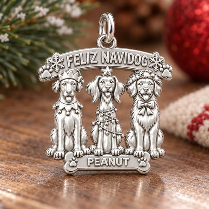 Feliz Navidog Pups Charm Bracelet – Personalized Dog Mom Gift – macro detail of the charm