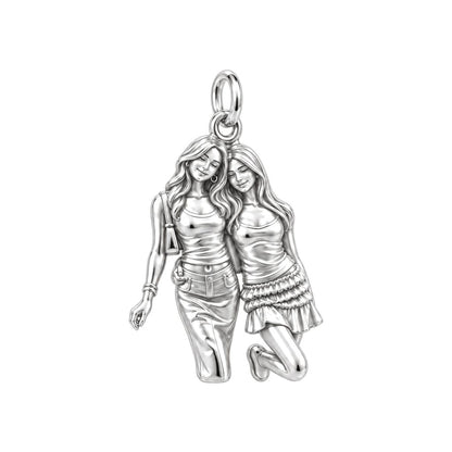 Female Best Friends Inseparable Charm Bracelet – Personalized Besties Gift – silver charm, front view