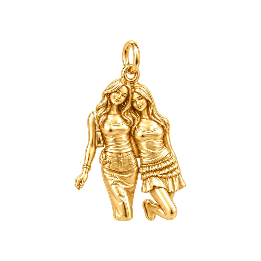 Female Best Friends Inseparable Charm Bracelet – Personalized Besties Gift – 18K gold charm, front view