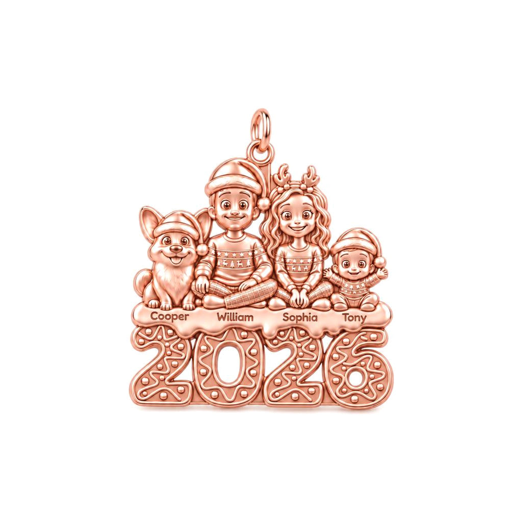 Festive Family 2026 Charm Bracelet – Personalized Mom Gift – rose gold 2 cm charm, front view