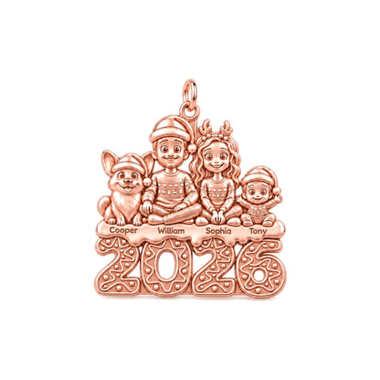 Festive Family 2026 Charm Bracelet – Personalized Mom Gift – rose gold 2 cm charm, front view