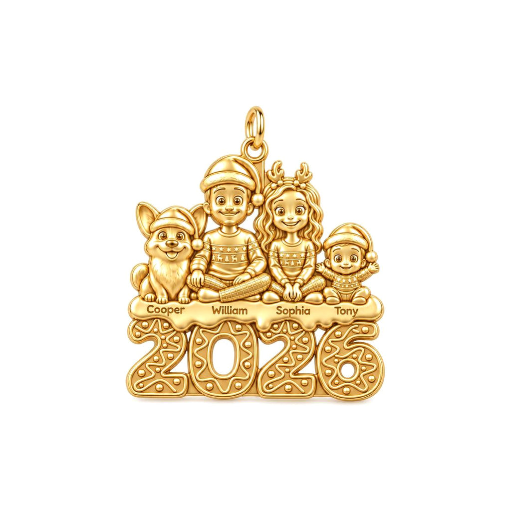Festive Family 2026 Charm Bracelet – Personalized Mom Gift – 18K gold plated 2 cm charm, front view