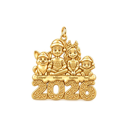 Festive Family 2026 Charm Bracelet – Personalized Mom Gift – 18K gold plated 2 cm charm, front view