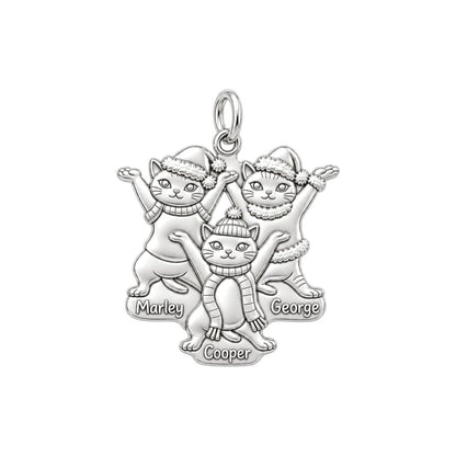 Festive Feline Trio Charm Bracelet – Personalized Cat Mom Gift – silver plated 3 cm charm, front view