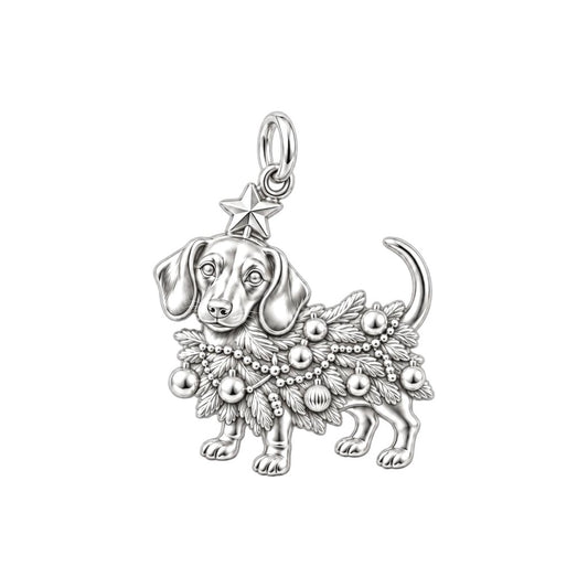 Festive Furry Tree Charm Bracelet – Personalized Dog Mom Gift – silver charm, front view