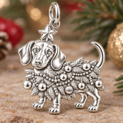 Festive Furry Tree Charm Bracelet – Personalized Dog Mom Gift – macro detail of the charm