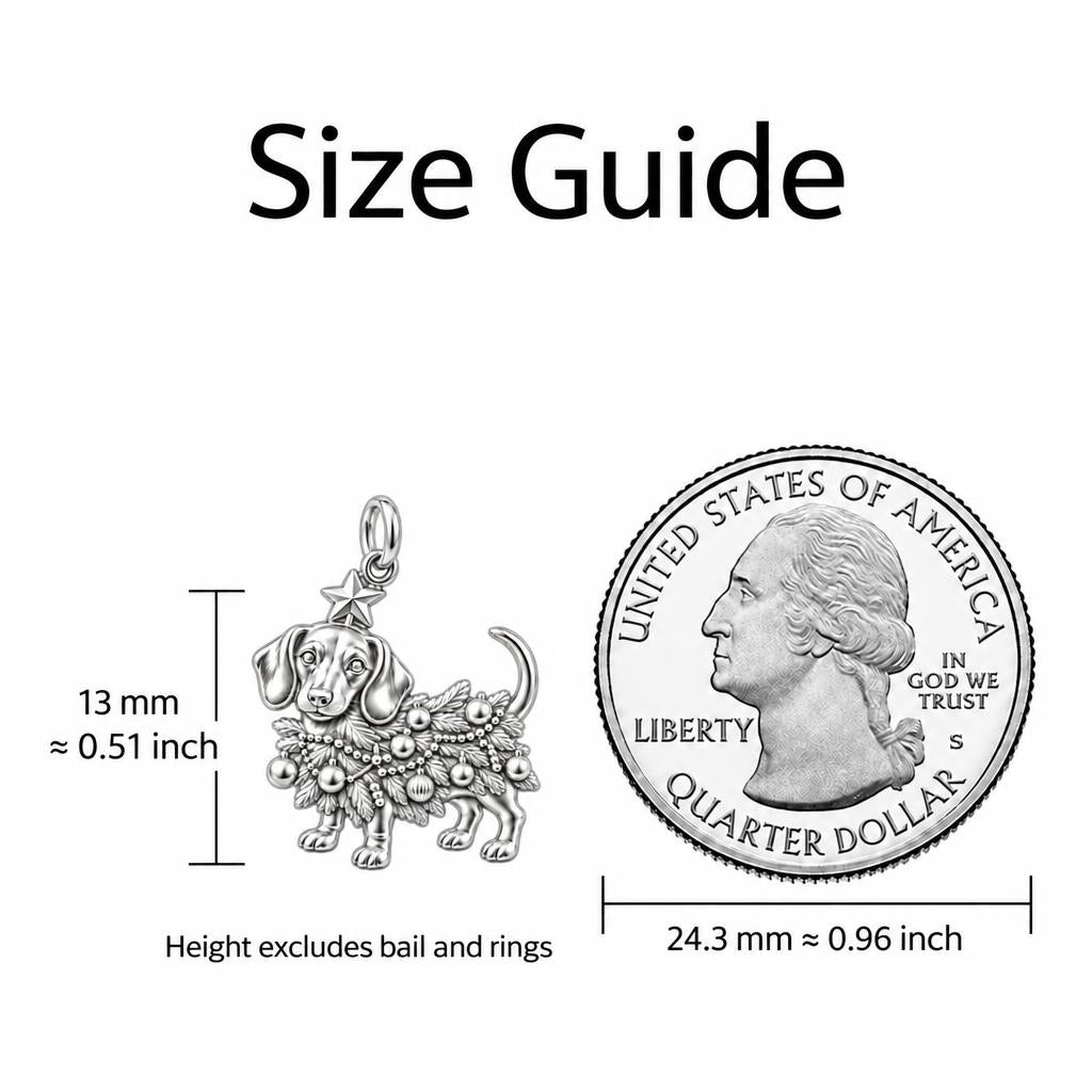 Festive Furry Tree Charm Bracelet – Personalized Dog Mom Gift – size guide, 13 mm charm next to a quarter