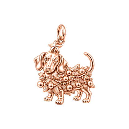 Festive Furry Tree Charm Bracelet – Personalized Dog Mom Gift – rose gold charm, front view