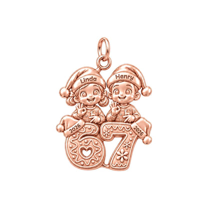 Festive Gingerbread Milestone Charm Bracelet – Personalized Mom Gift – rose gold charm, front view
