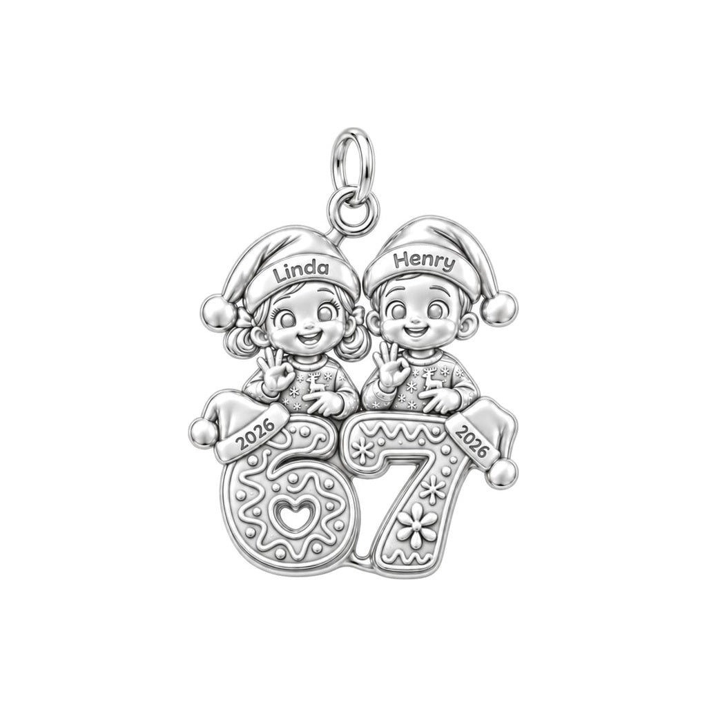 Festive Gingerbread Milestone Charm Bracelet – Personalized Mom Gift – silver charm, front view