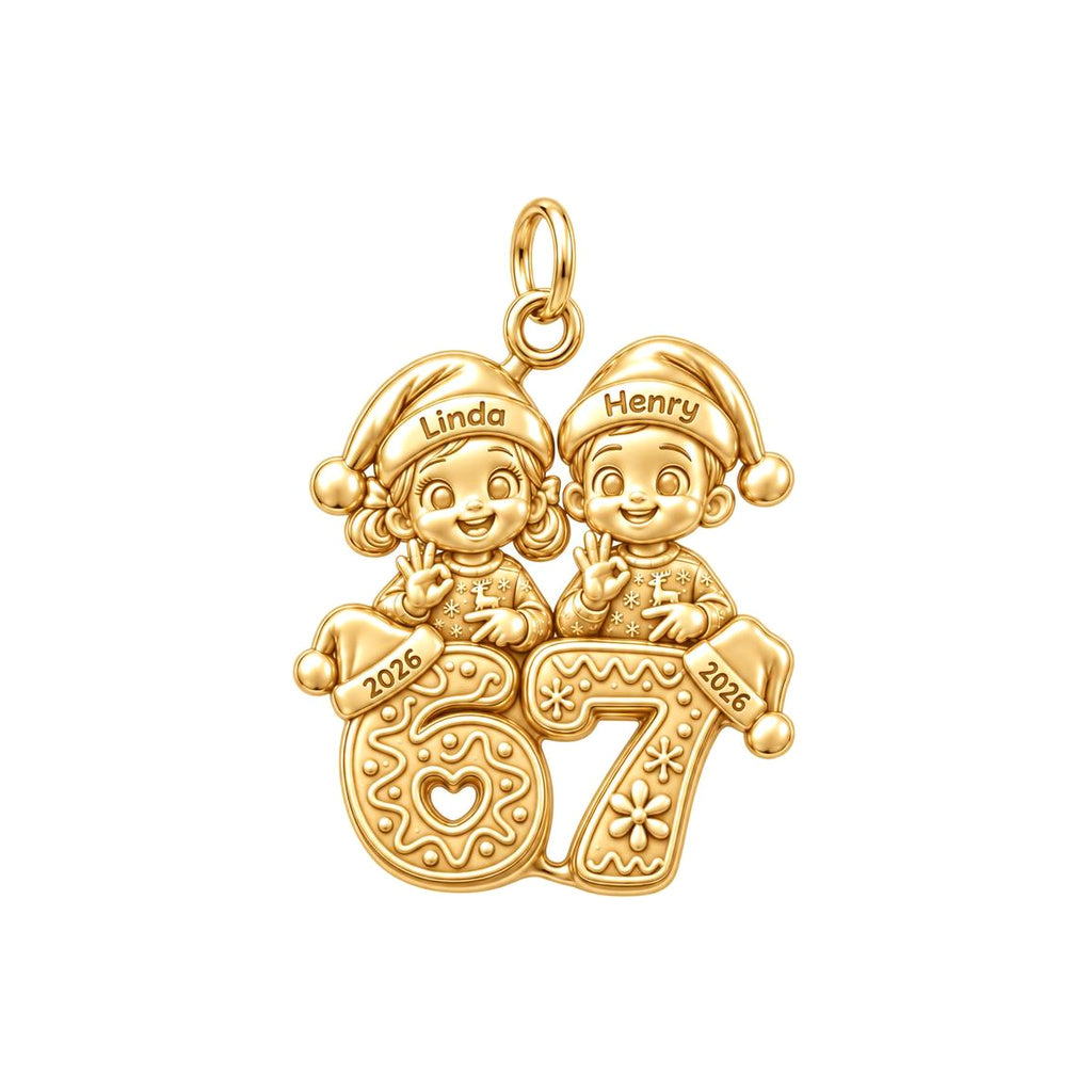 Festive Gingerbread Milestone Charm Bracelet – Personalized Mom Gift – 18K gold charm, front view