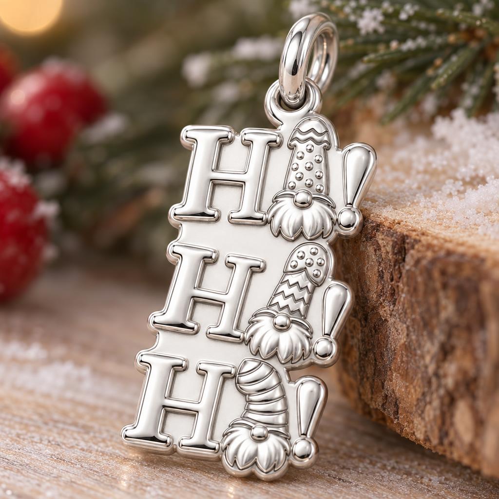 Festive Gnome Ho Ho Ho Charm Bracelet – Personalized Mom Gift – macro detail of the charm