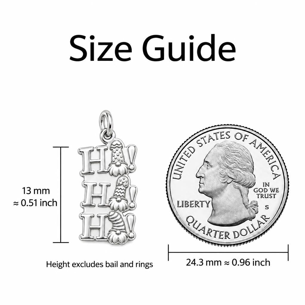 Festive Gnome Ho Ho Ho Charm Bracelet – Personalized Mom Gift – size guide, 13 mm charm next to a quarter