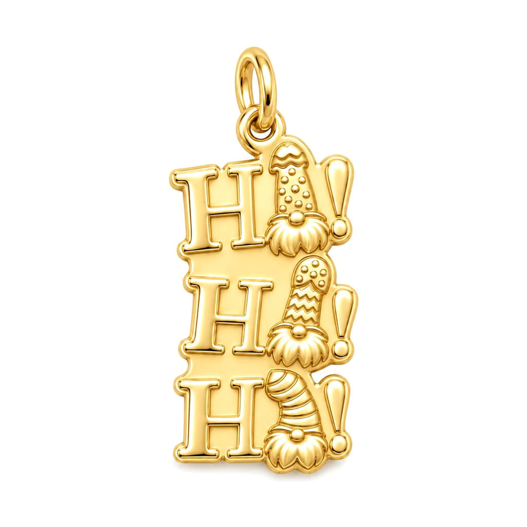 Festive Gnome Ho Ho Ho Charm Bracelet – Personalized Mom Gift – 18K gold charm, front view