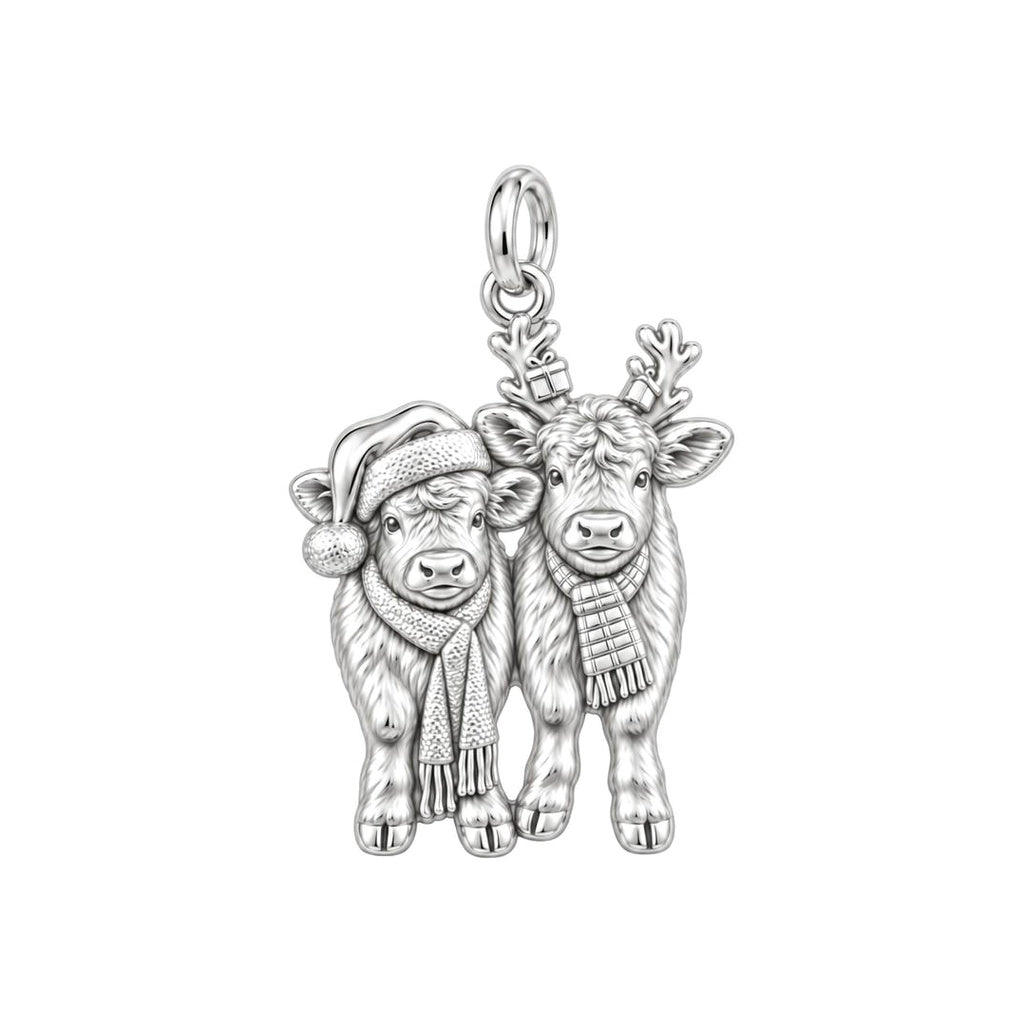 Festive Highland Calves Charm Bracelet – Personalized Mom Gift – silver charm, front view