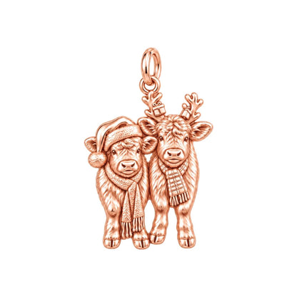 Festive Highland Calves Charm Bracelet – Personalized Mom Gift – rose gold charm, front view