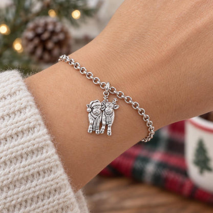 Festive Highland Calves Charm Bracelet Set – worn / in use