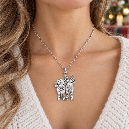 Festive Highland Calves Charm Necklace Set – worn / in use