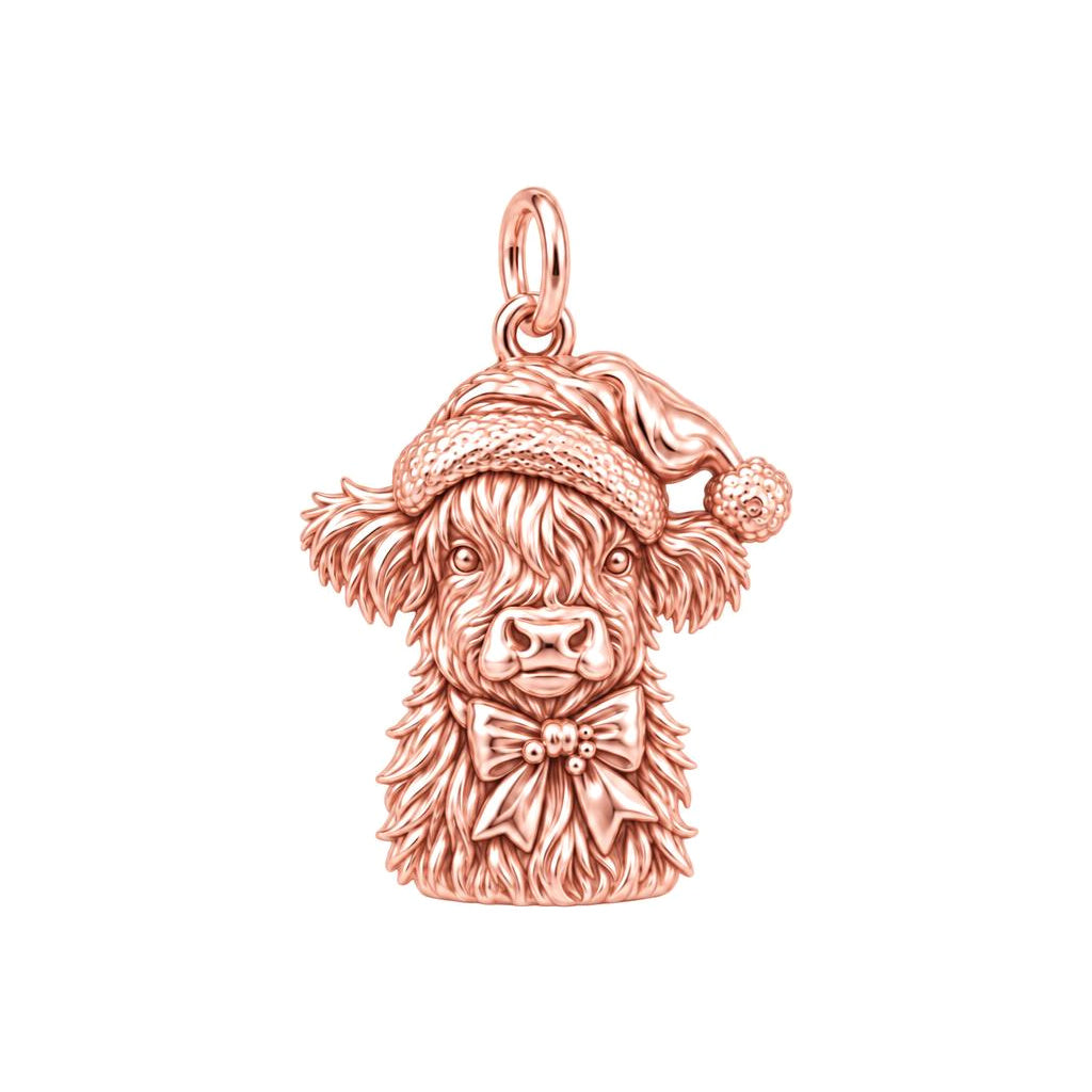 Festive Highland Cow Charm and Polyester Cord Bracelet Set