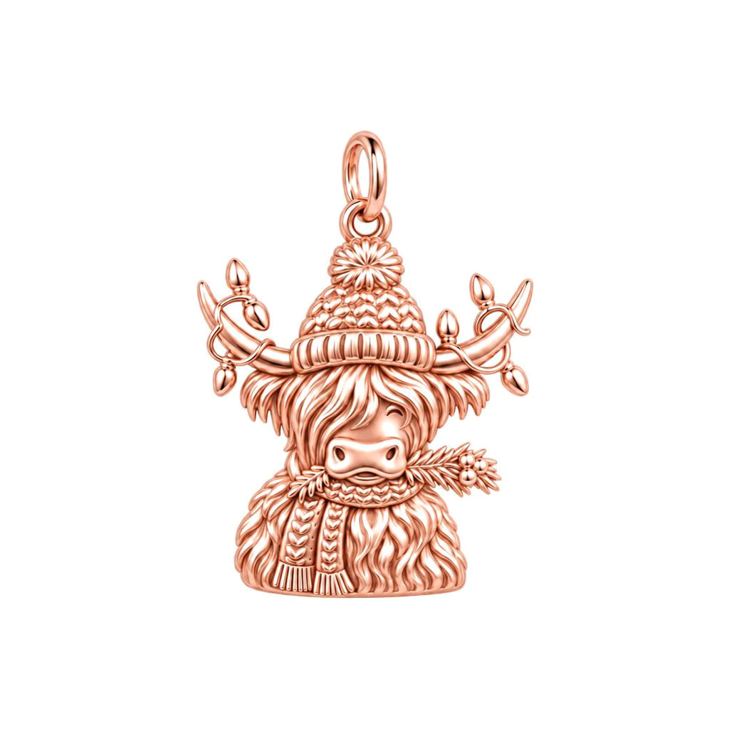 Festive Highland Cow Charm and Polyester Cord Bracelet Set