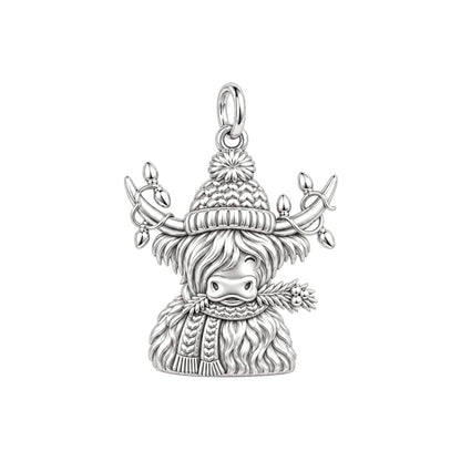 Festive Highland Cow Charm and Polyester Cord Bracelet Set
