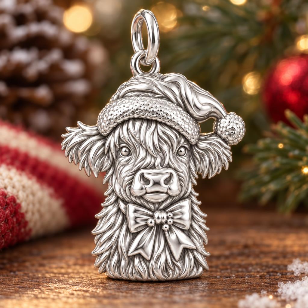 Festive Highland Cow Charm and Polyester Cord Bracelet Set