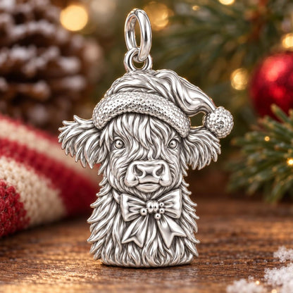 Festive Highland Cow Charm and Polyester Cord Bracelet Set