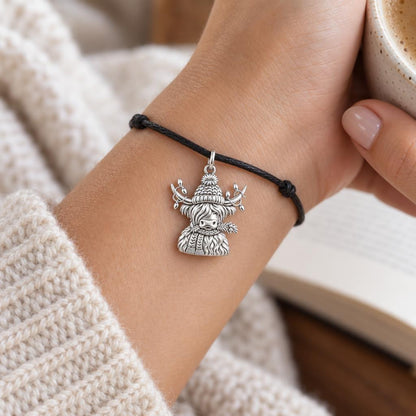 Festive Highland Cow Charm and Polyester Cord Bracelet Set