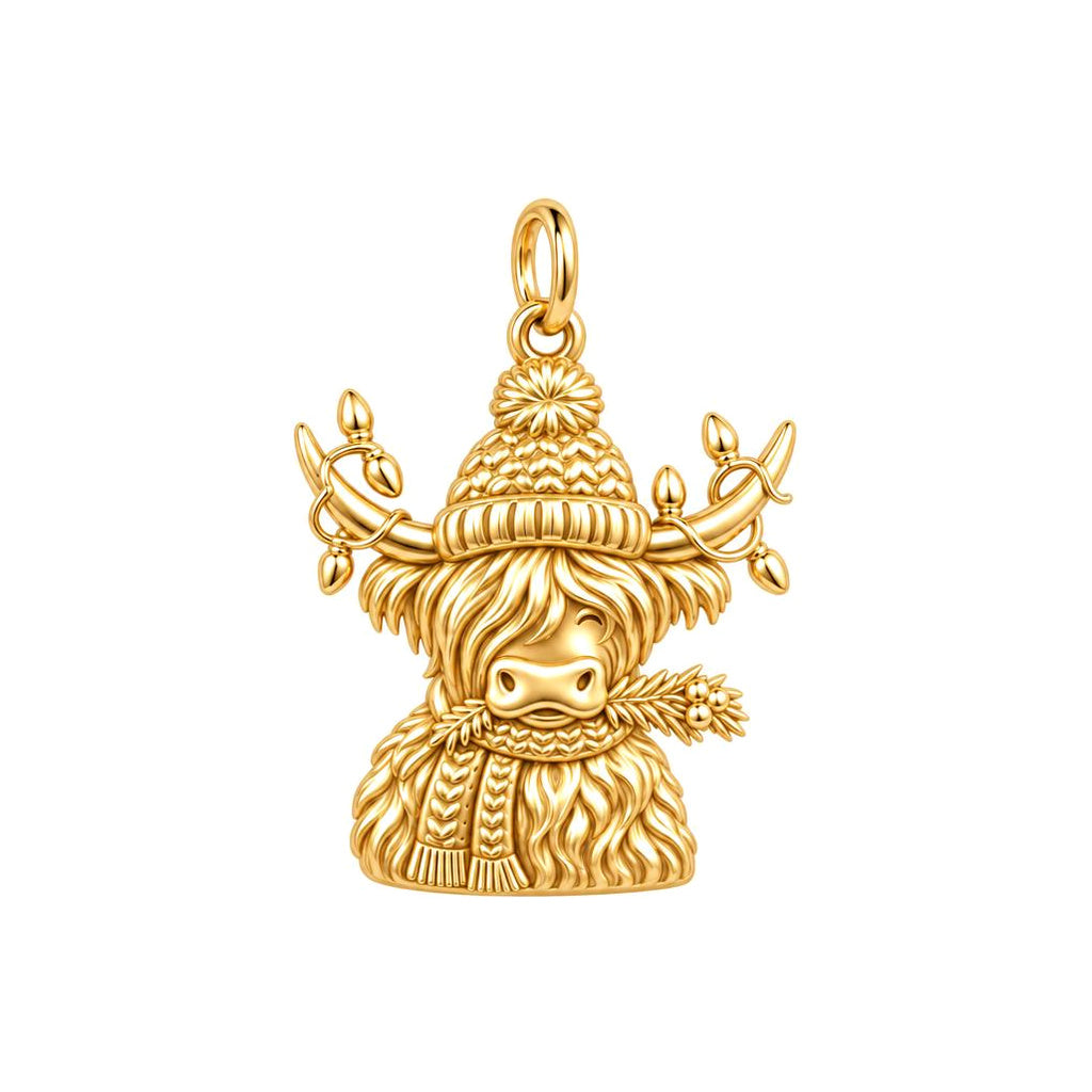 Festive Highland Cow Charm and Polyester Cord Bracelet Set