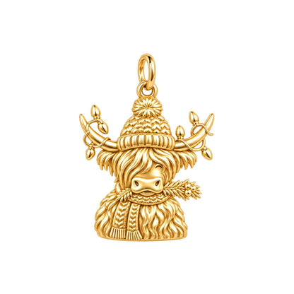 Festive Highland Cow Charm and Polyester Cord Bracelet Set