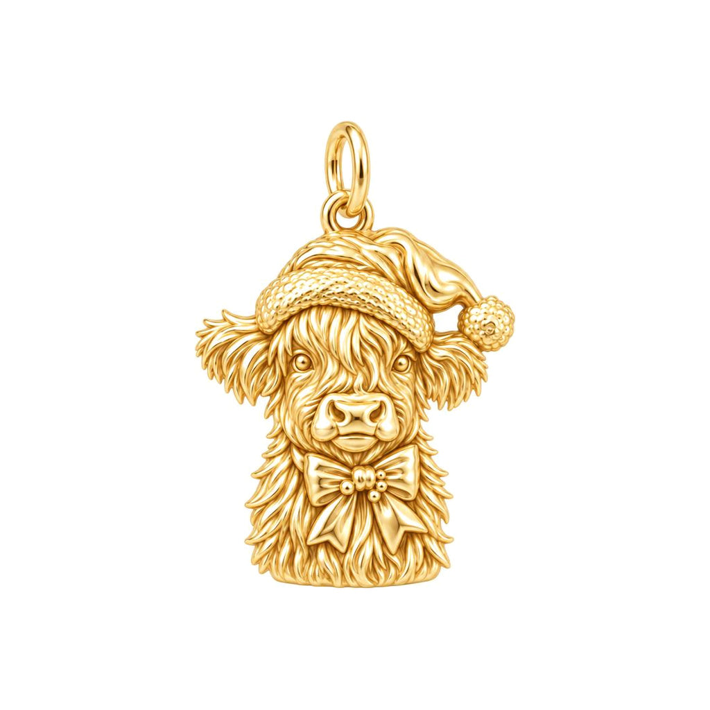 Festive Highland Cow Charm and Polyester Cord Bracelet Set