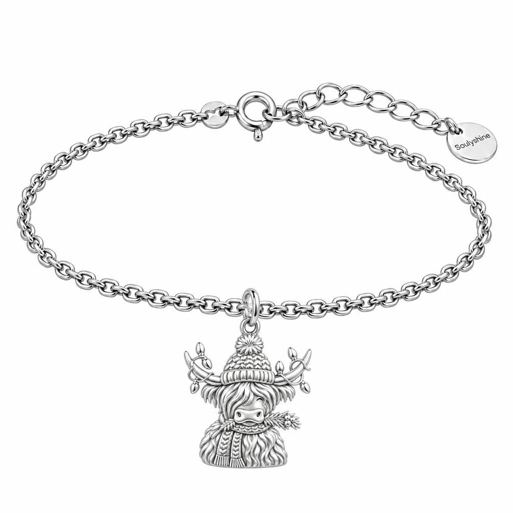 Festive Highland Cow Charm Bracelet Set – silver, front view